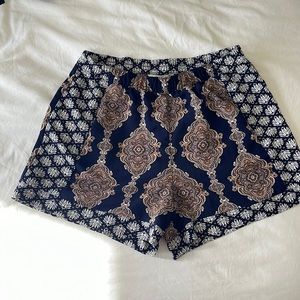 Comfortable elastic pull on shorts, beautiful navy and mustard yellow print